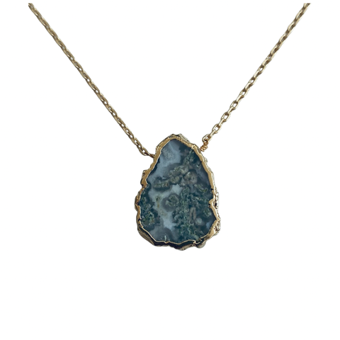 Modern Opus - Moss Agate Gold Plated Pendant/Charm Necklace