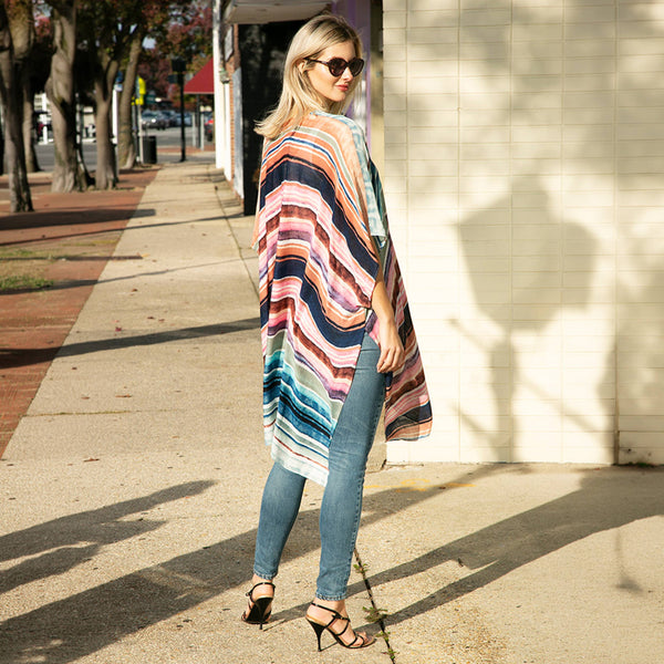 Hana - Stripe Multi Color Pattern Summer Kimono Cover Up