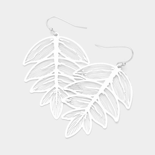 Sensibling Corp. - Brass Metal Filigree Leaf Dangle Earrings