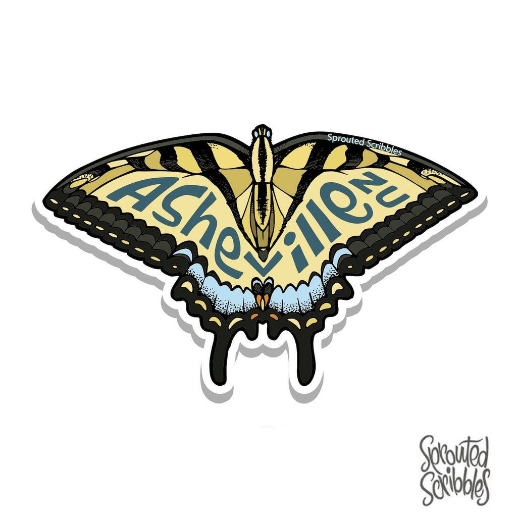 Sprouted Scribbles - Asheville MAGNET | Butterfly | Tiger Swallowtail | Vinyl
