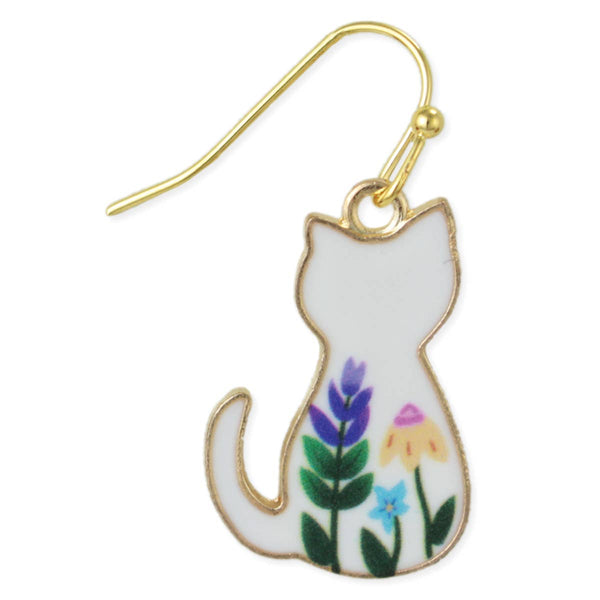 ZAD - Floral Feline White Cat Earrings