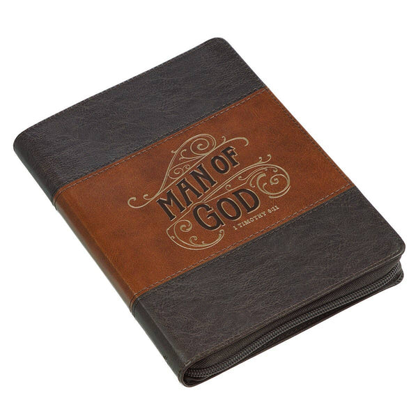 Christian Art Gifts - Journal Classic Zip Brown Two-tone Man of God 1 Tim. 6:11