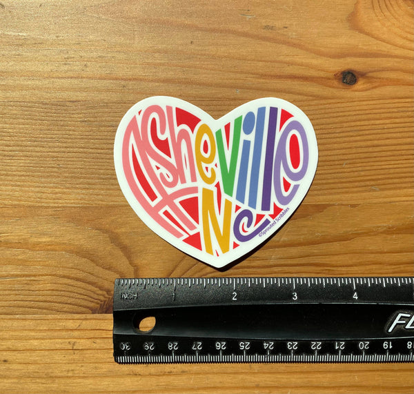 Sprouted Scribbles - Asheville Sticker | Rainbow Heart | Waterproof Vinyl Decal