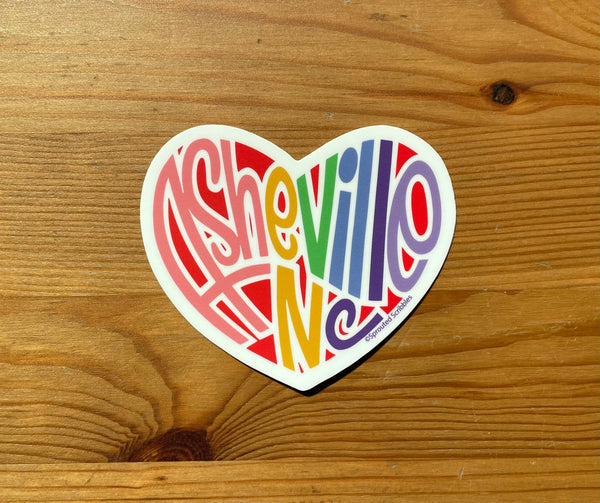 Sprouted Scribbles - Asheville Sticker | Rainbow Heart | Waterproof Vinyl Decal