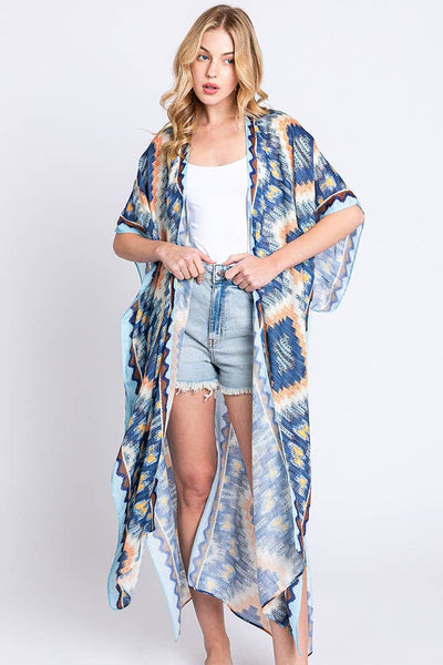 Hana - Aztec Print Open Front Long Summer Kimono