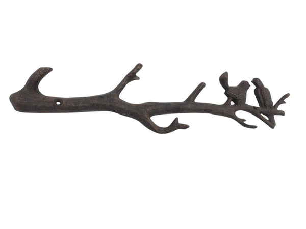 Hampton Ironworks - Rustic Copper Cast Iron Love Birds on a Tree Branch Decorative Metal Wall Hooks 19"
