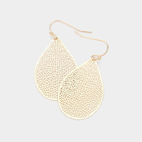 Sensibling Corp. - Brass Metal Filigree Teardrop Dangle Earrings