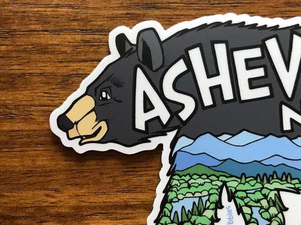 Sprouted Scribbles - Asheville Sticker | Bear with Mountains | Waterproof Vinyl