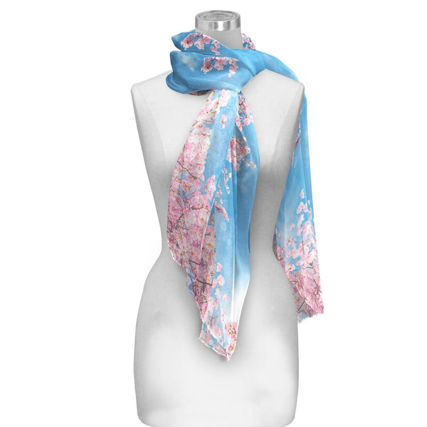 RainCaper - Cherry Blossoms Long Sheer Scarf – Lightweight, Elegant, Silky-Soft