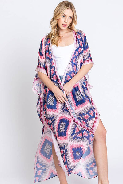 Hana - Aztec Print Open Front Long Summer Kimono