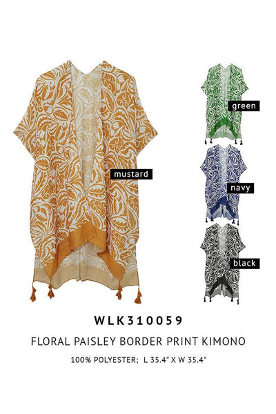Hana - Floral Paisley Border Print Tassel Summer Kimono