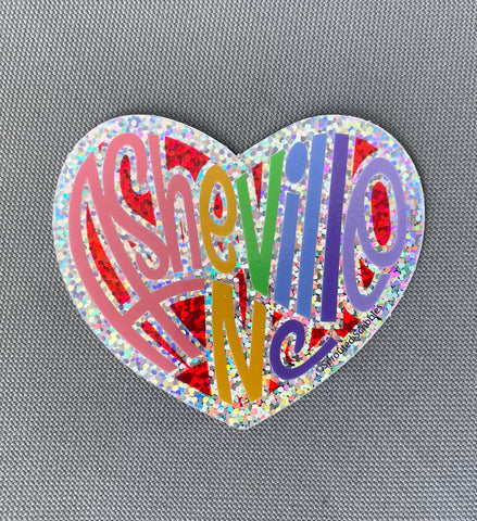 Sprouted Scribbles - Asheville Sticker | GLITTER Rainbow Heart | Waterproof Vinyl