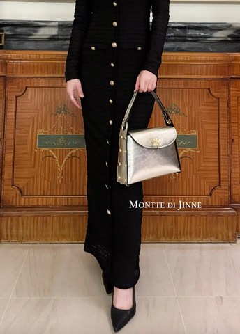 MONTTE DI JINNE - Italian Handmade Leather Top Handle Bag with Bee Emblem