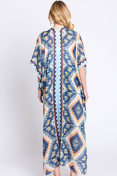 Hana - Aztec Print Open Front Long Summer Kimono