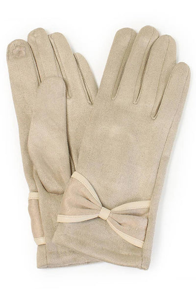 Hana - Ribbon Trim Winter Gloves: Taupe