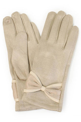 Hana - Ribbon Trim Winter Gloves: Beige