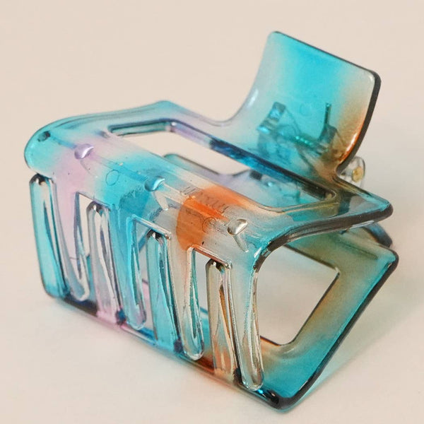 Fashion City - Tie-Dye Resin Rectangle Transparent Hair Claw: GREEN / One Size