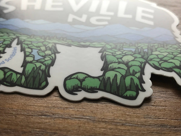Sprouted Scribbles - Asheville Sticker | Bear with Mountains | Waterproof Vinyl