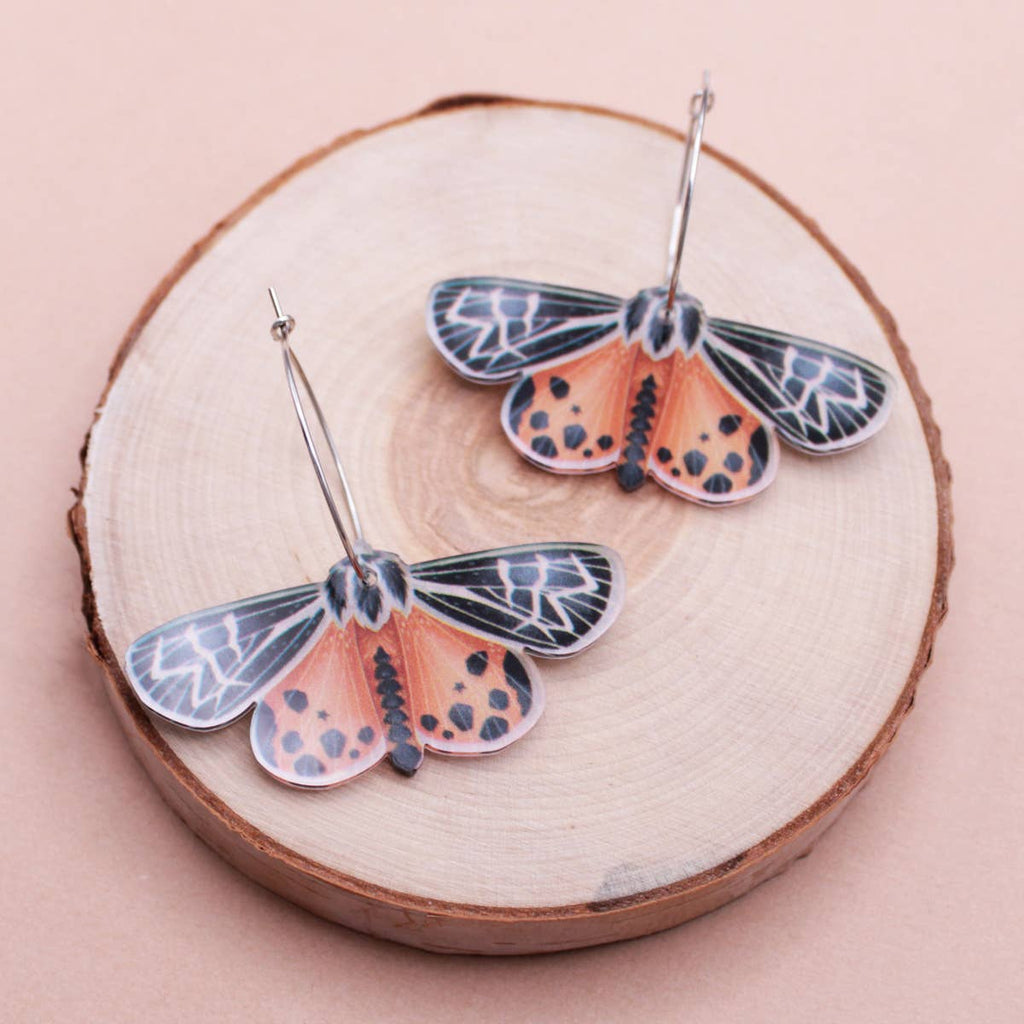 ZAD - Orange Black Lunar Moth Hoop Earrings