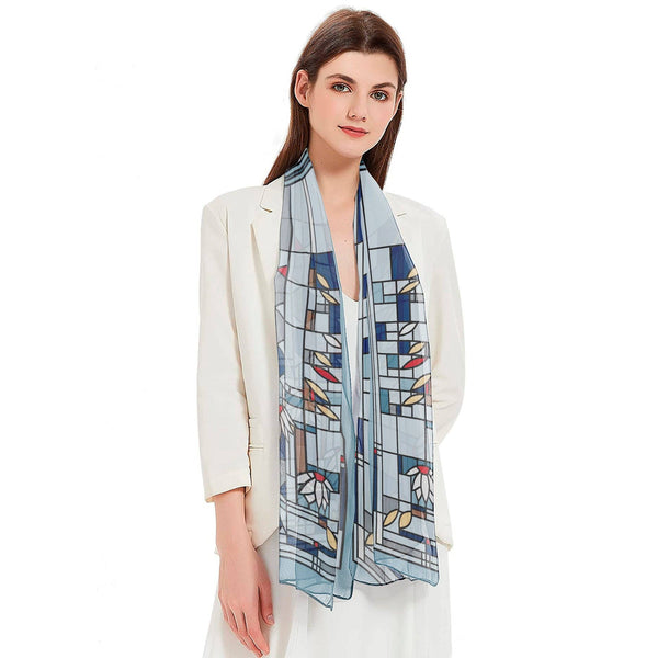 RainCaper - Frank Lloyd Wright Waterlilies Long Sheer Scarf – Lightweight, Elegant, Silky-Soft