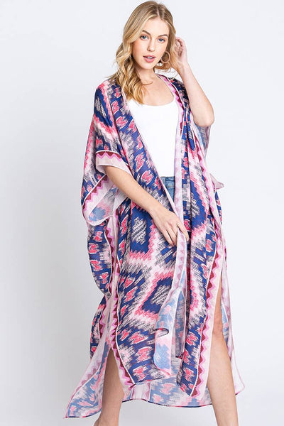 Hana - Aztec Print Open Front Long Summer Kimono