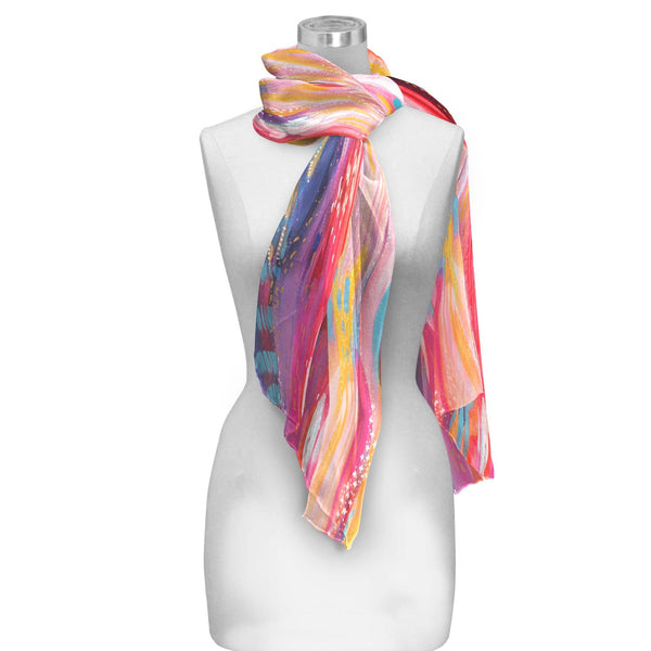 RainCaper - EttaVee's Brush Strokes 90 Long Sheer Scarf – Lightweight, Elegant, Silky-Soft