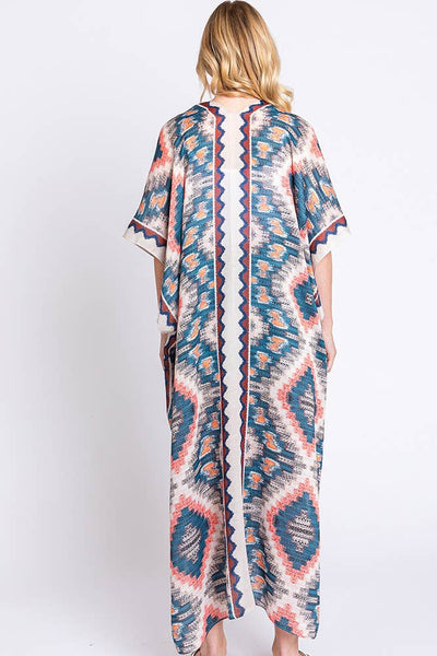 Hana - Aztec Print Open Front Long Summer Kimono