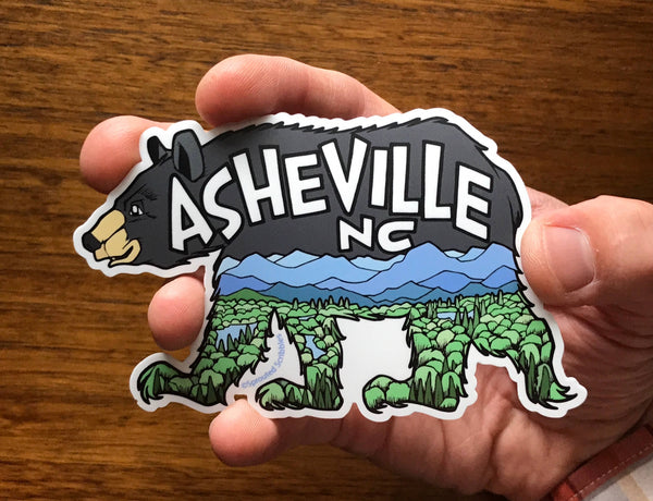 Sprouted Scribbles - Asheville Sticker | Bear with Mountains | Waterproof Vinyl