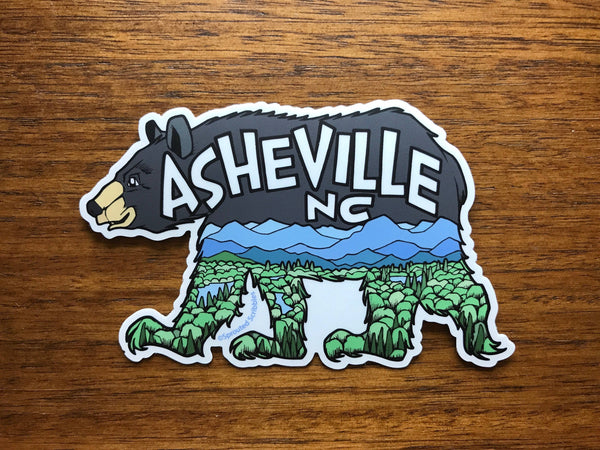 Sprouted Scribbles - Asheville Sticker | Bear with Mountains | Waterproof Vinyl