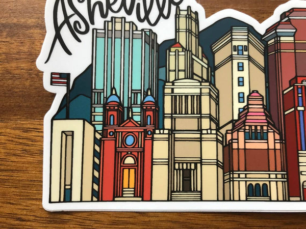 Sprouted Scribbles - Asheville Sticker | City Buildings | Waterproof Vinyl Decal: VEHICLE SIZED