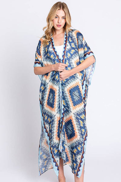 Hana - Aztec Print Open Front Long Summer Kimono