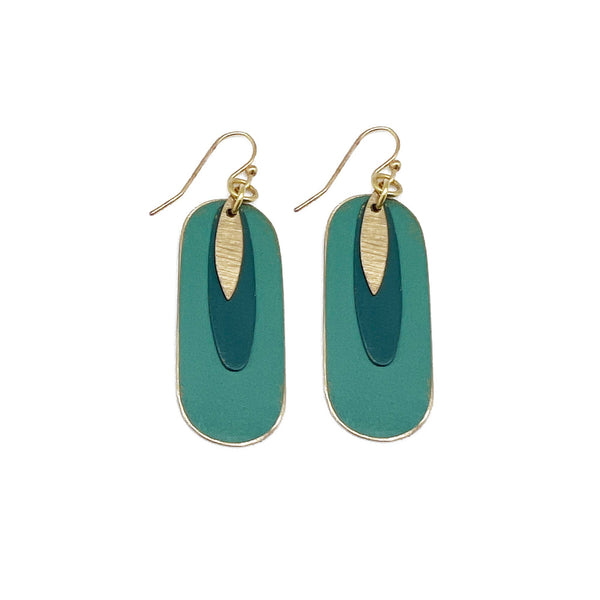 Anju Jewelry - Brass Patina Earrings - Teal Abstract Layers