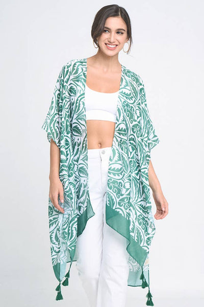 Hana - Floral Paisley Border Print Tassel Summer Kimono