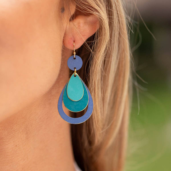 Anju Jewelry - Brass Patina Earrings - Blue and Indigo Layers