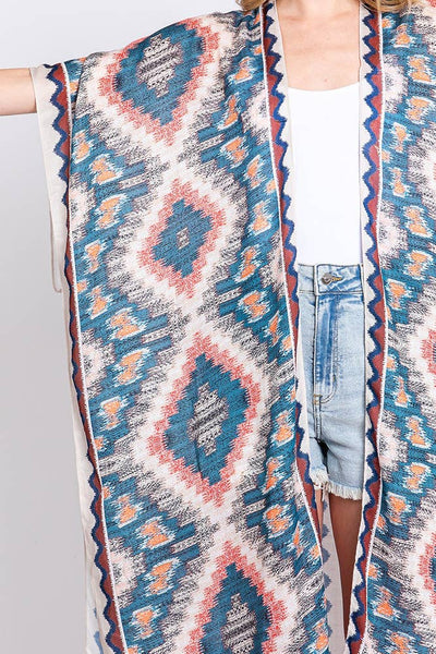 Hana - Aztec Print Open Front Long Summer Kimono