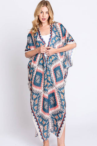 Hana - Aztec Print Open Front Long Summer Kimono