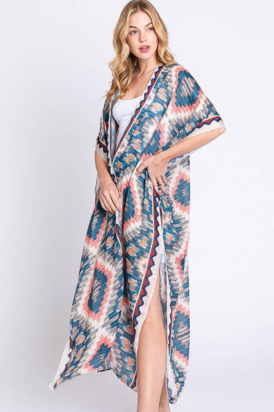 Hana - Aztec Print Open Front Long Summer Kimono