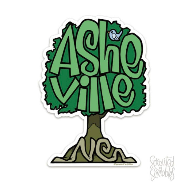 Sprouted Scribbles - Asheville Sticker | Tree | Waterproof Vinyl Decal
