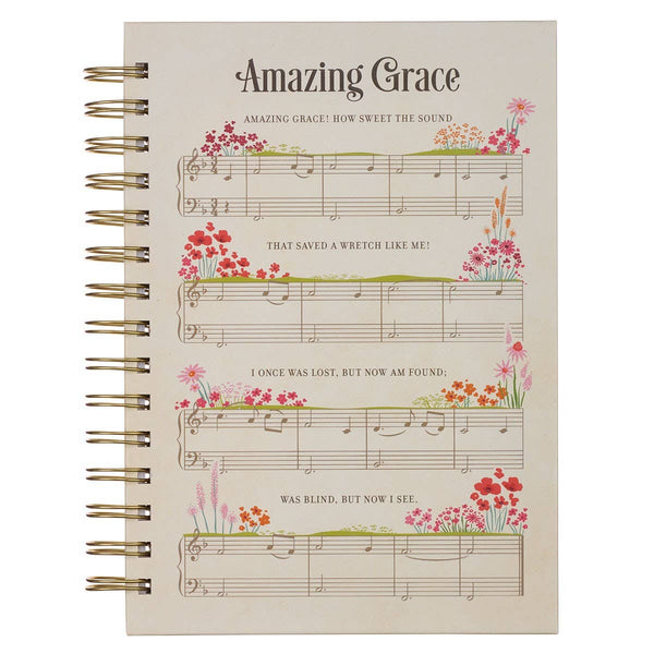 Christian Art Gifts - Journal Wirebound Cream Music/Floral Amazing Grace