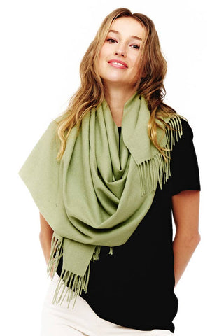 Hana - Soft Cashmere Solid Color Fringes Scarf: Sage