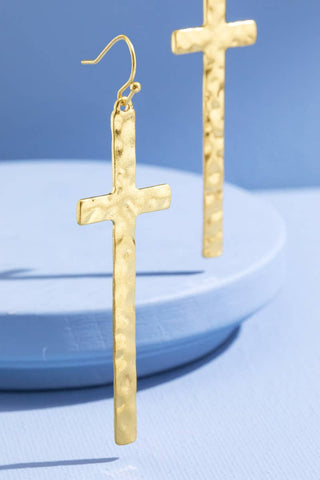 Urbanista - Hammered Metal Cross Earrings