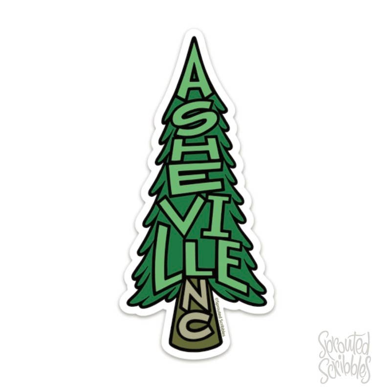 Sprouted Scribbles - Asheville Sticker | Pine Tree | Waterproof Vinyl Decal