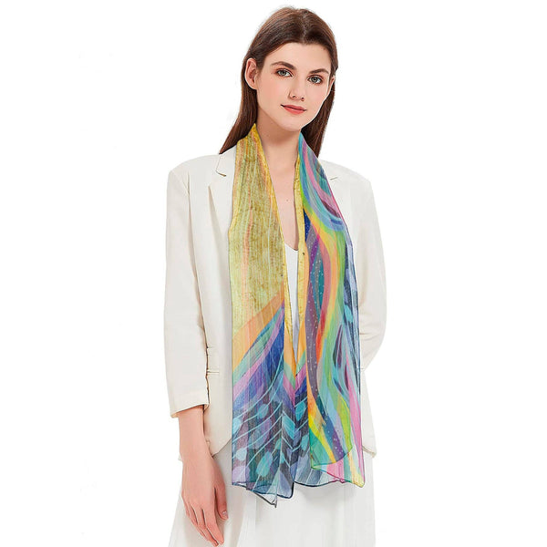 RainCaper - EttaVee's Rainbow Riviera 1 Long Sheer Scarf – Lightweight, Elegant, Silky-Soft