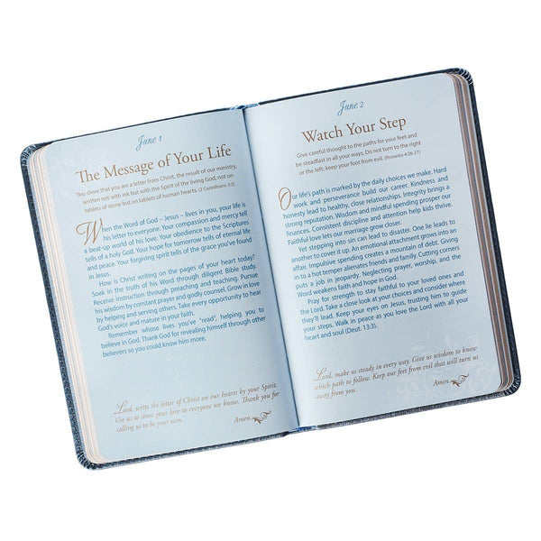 Christian Art Gifts - Devotional for Mr. & Mrs. Blue Faux Leather