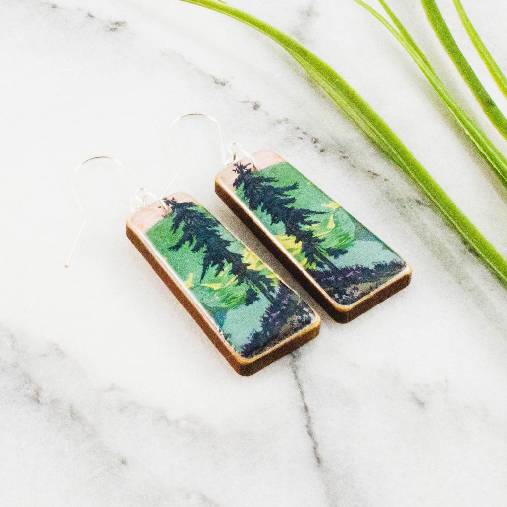 No Man's Land - Pastel Forest Tapered Rectangle Earrings