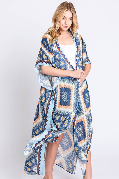 Hana - Aztec Print Open Front Long Summer Kimono