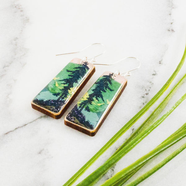 No Man's Land - Pastel Forest Tapered Rectangle Earrings