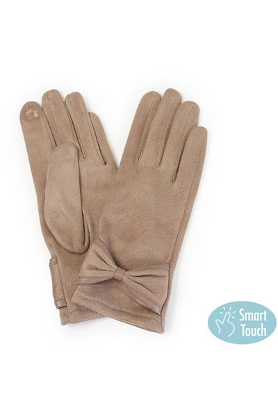 Hana - Ribbon Trim Winter Gloves: Taupe