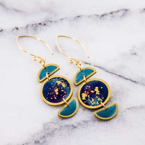 No Man's Land - Stacked Moon Galaxy Brass Earrings