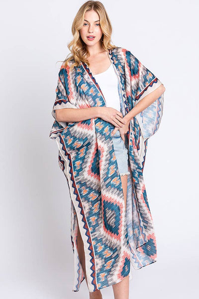 Hana - Aztec Print Open Front Long Summer Kimono